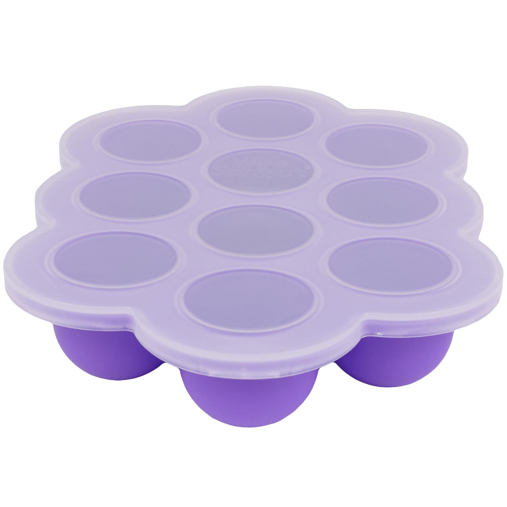 WeeSprout silicone freezer tray with clip-on lid for secure stacking and mess-free storage.