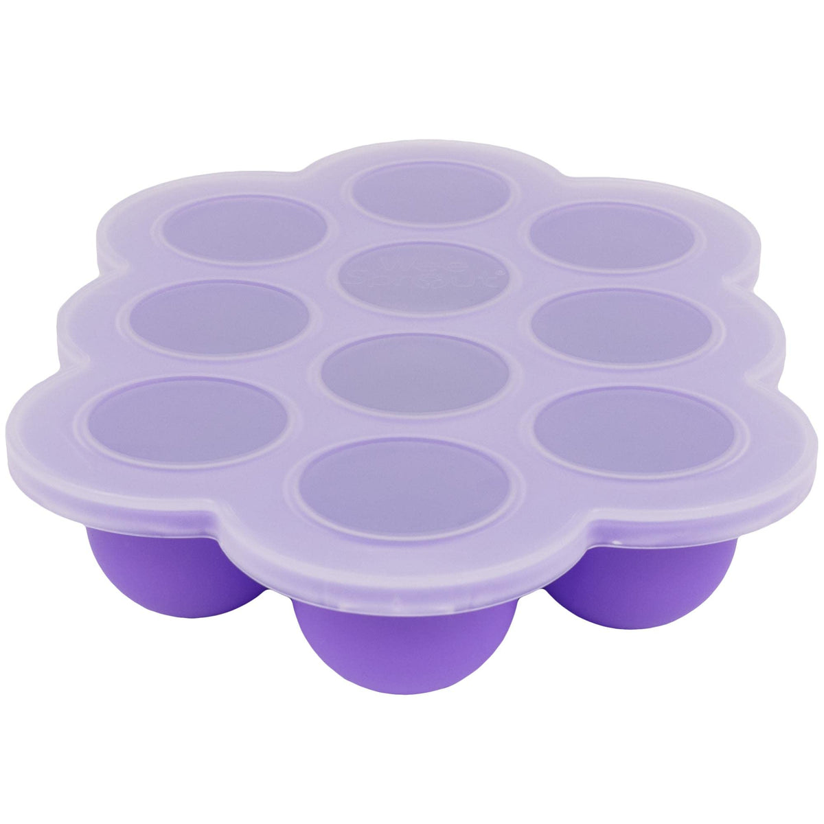 WeeSprout silicone freezer tray with clip-on lid for secure stacking and mess-free storage.