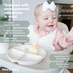 WeeSprout silicone material close-up emphasizes dishwasher and microwave-friendly durability.