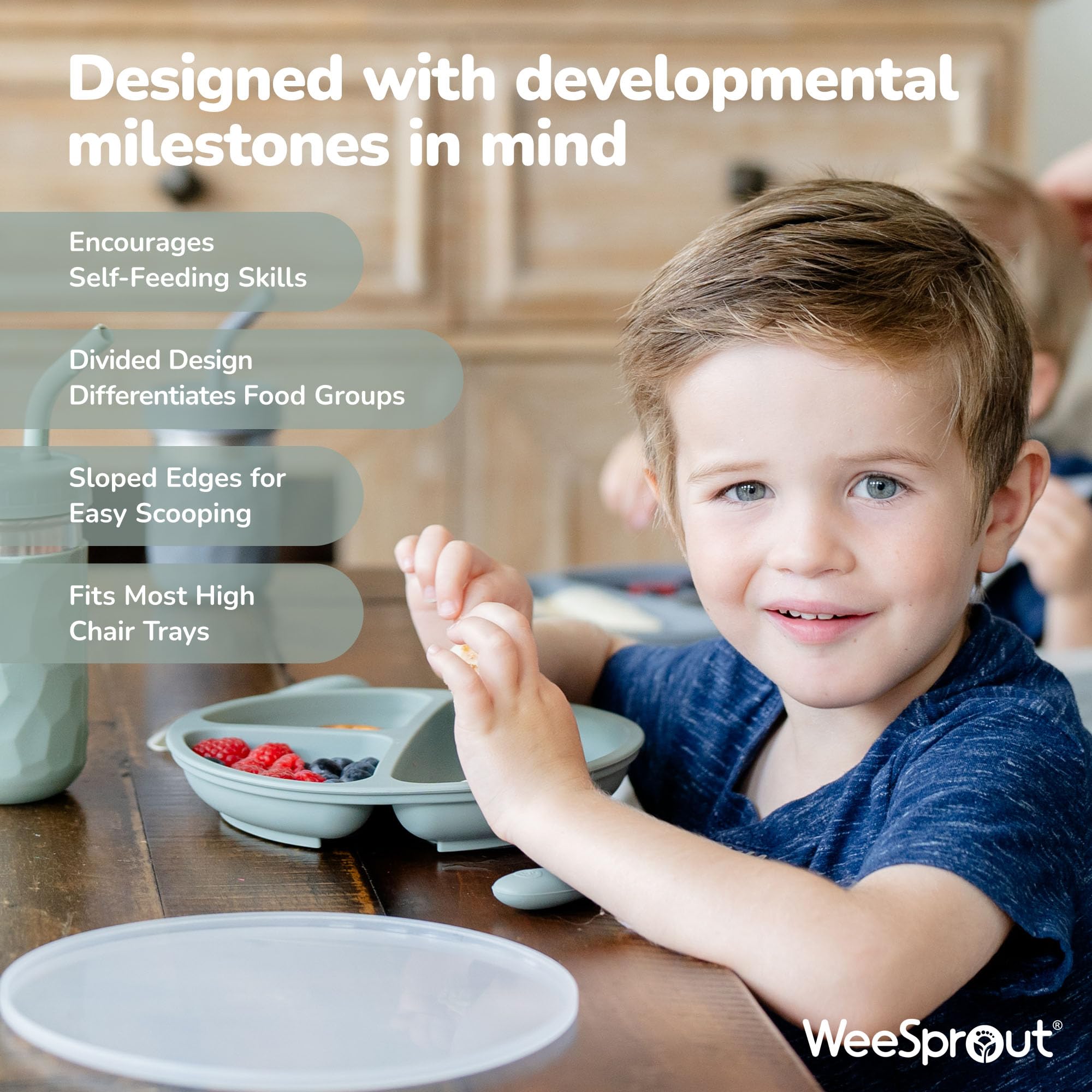WeeSprout silicone plate—unbreakable and stain-resistant for busy households
