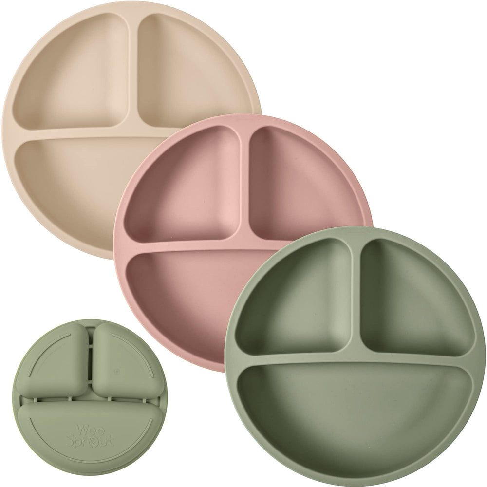 WeeSprout silicone plates 3-pack colors for self-feeding with toddler-friendly design