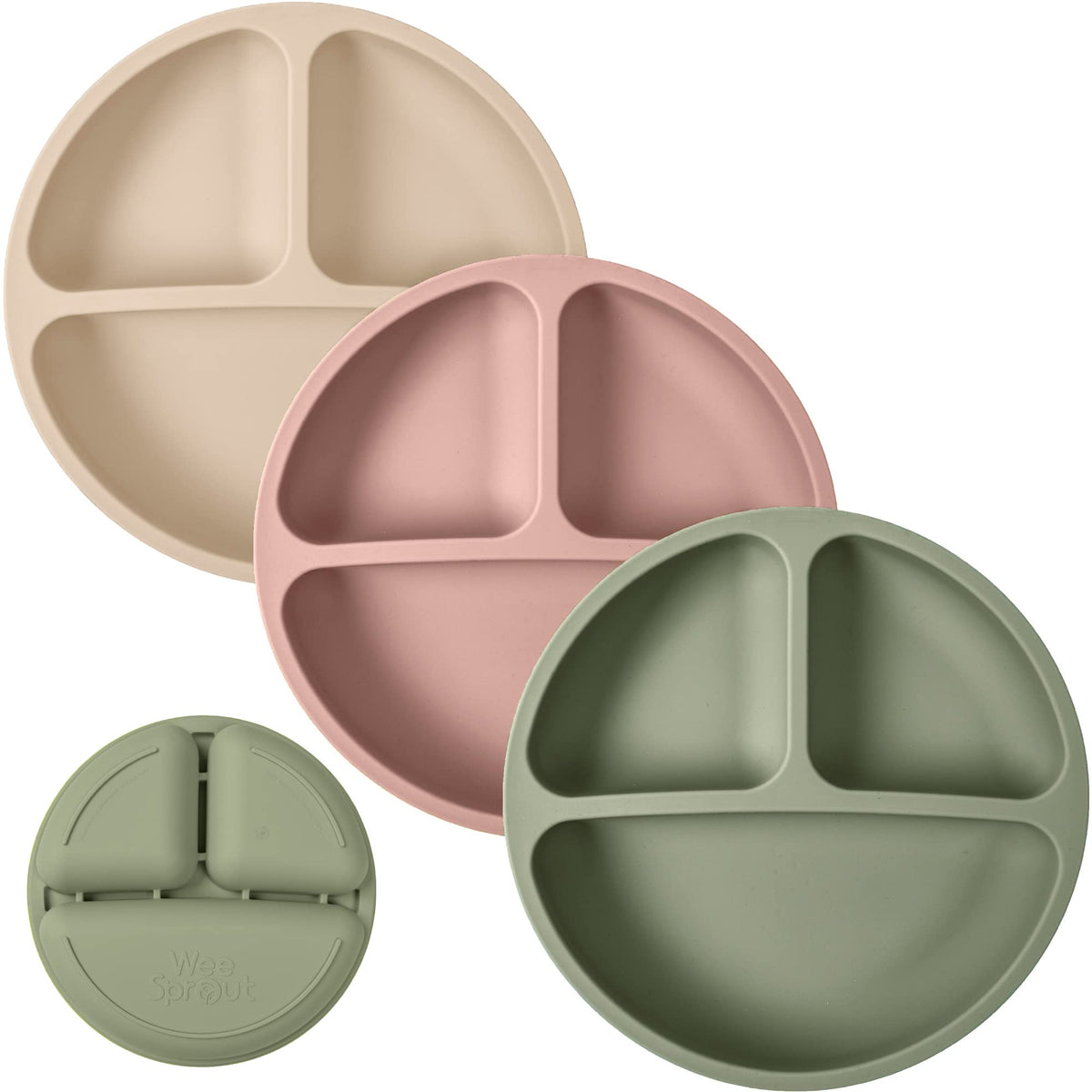 WeeSprout silicone plates 3-pack colors for self-feeding with toddler-friendly design