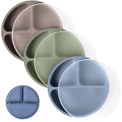 WeeSprout silicone plates 3-pack with lids showing colorful sections for easy portioning