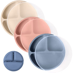 WeeSprout silicone plates 3-pack in vibrant colors support easy self-feeding for toddlers.