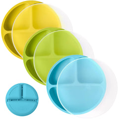 WeeSprout silicone plates 3-pack divided design aid self-feeding for picky eaters.