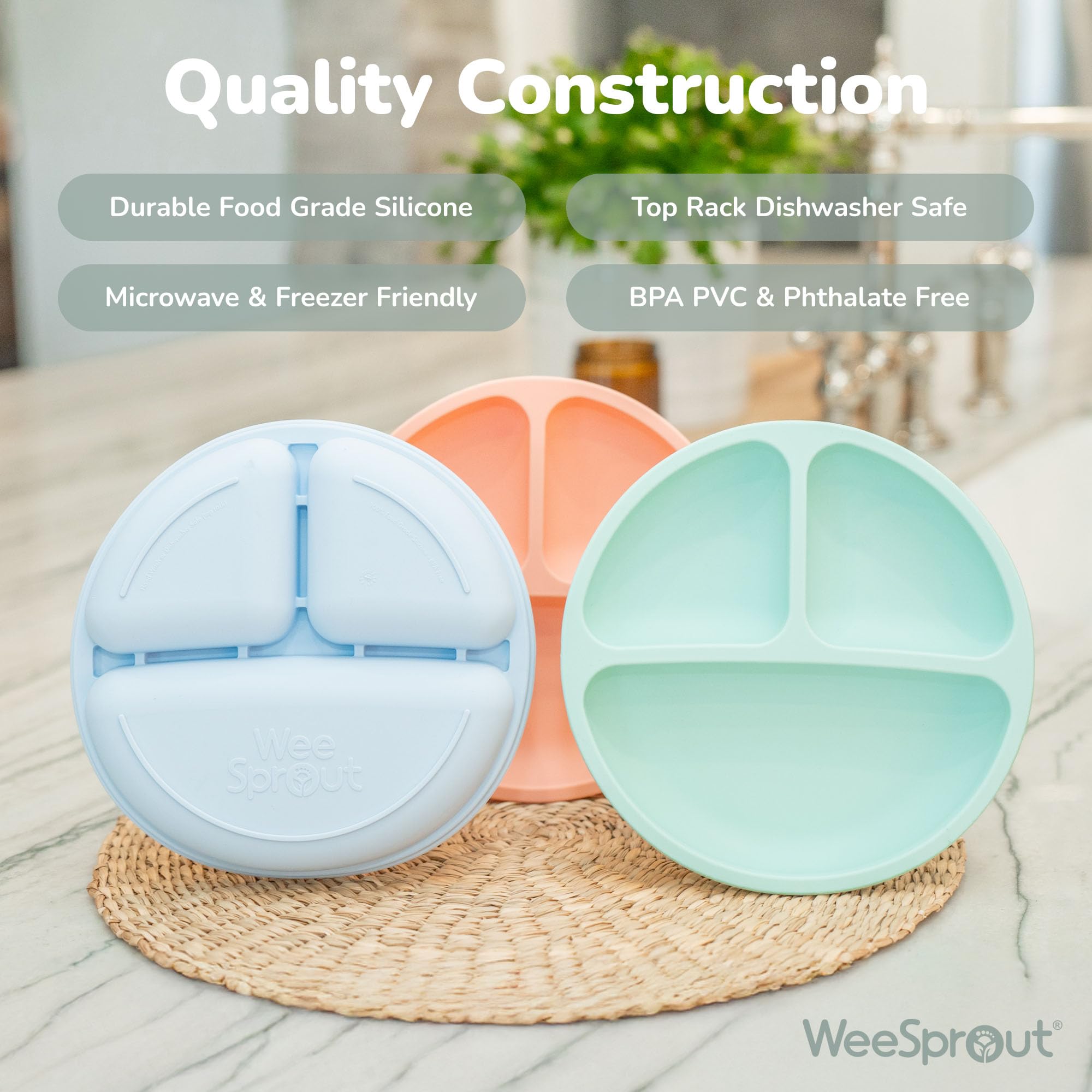 WeeSprout silicone plates are dishwasher-safe for quick cleanup after meals.