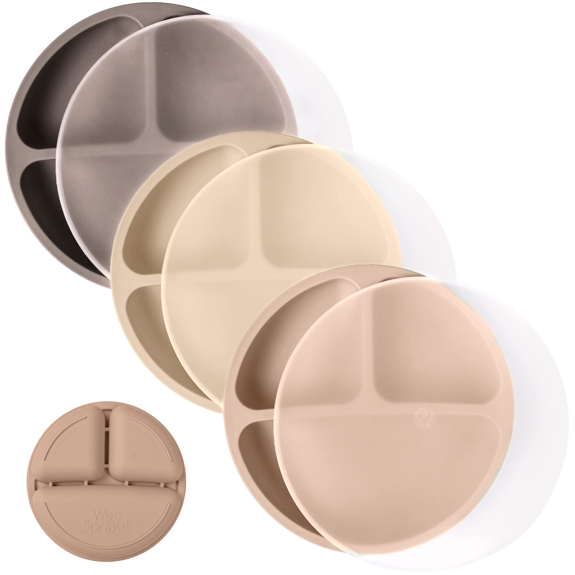 WeeSprout silicone plates with lids in a 3-pack, convenient for quick meals.