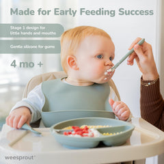 WeeSprout ultra-durable silicone spoon resists teething bites and keeps shape.