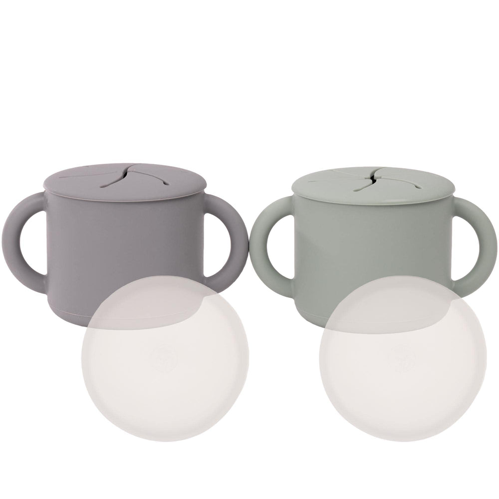 WeeSprout snack cups two-handles grip for easy toddler portability and independent snacking.