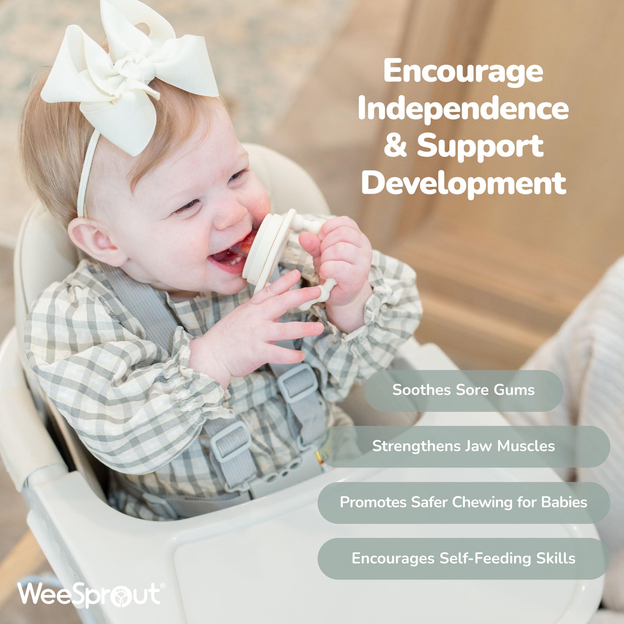 WeeSprout soft silicone handles double as teething toys during meals