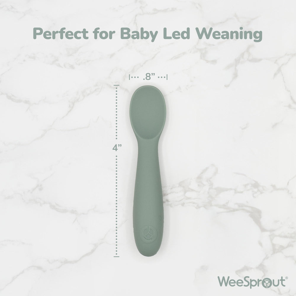 WeeSprout soft silicone spoons protect gums while promoting independent feeding.