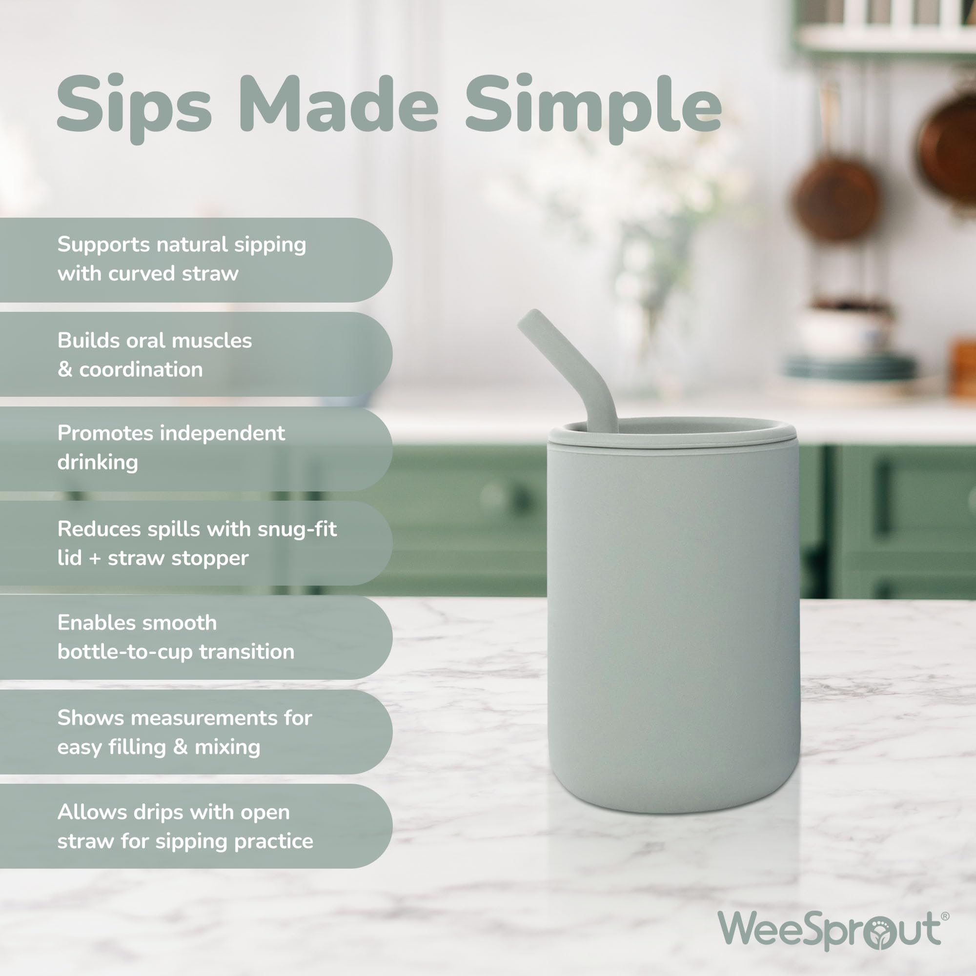 WeeSprout spill-resistant lid with inner ridges preventing spills during meals.