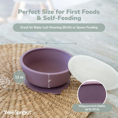WeeSprout suction bowls with lids on tabletop for organized meals