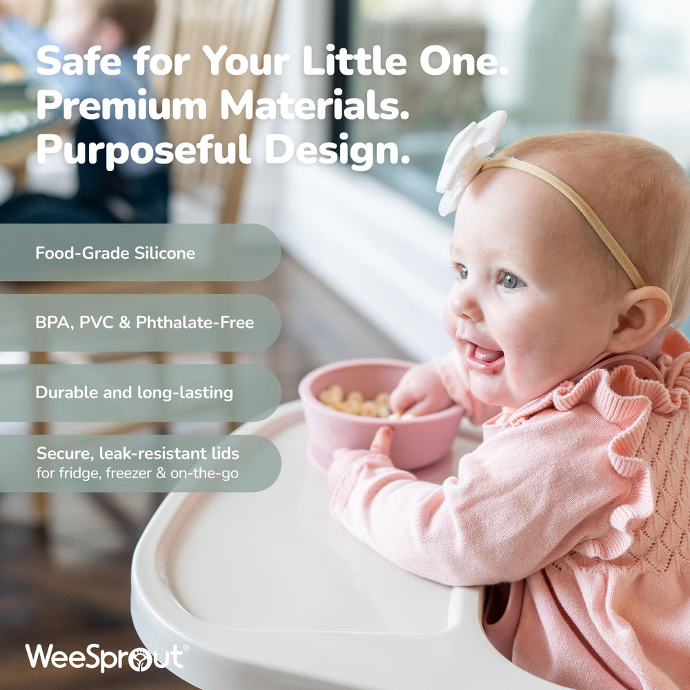 WeeSprout dishwasher-safe bowls demonstrate easy cleanup after meals.