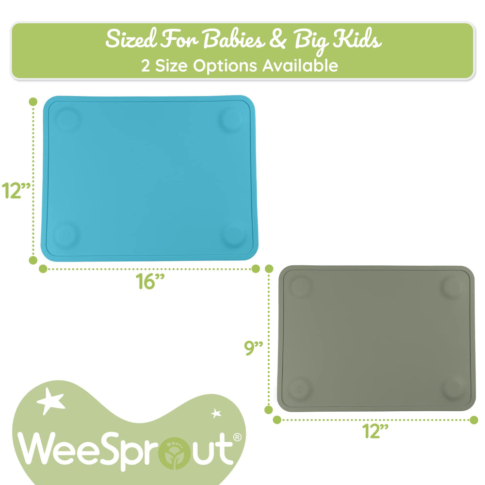 WeeSprout suction cups on table demonstrate secure grip during messy meals.