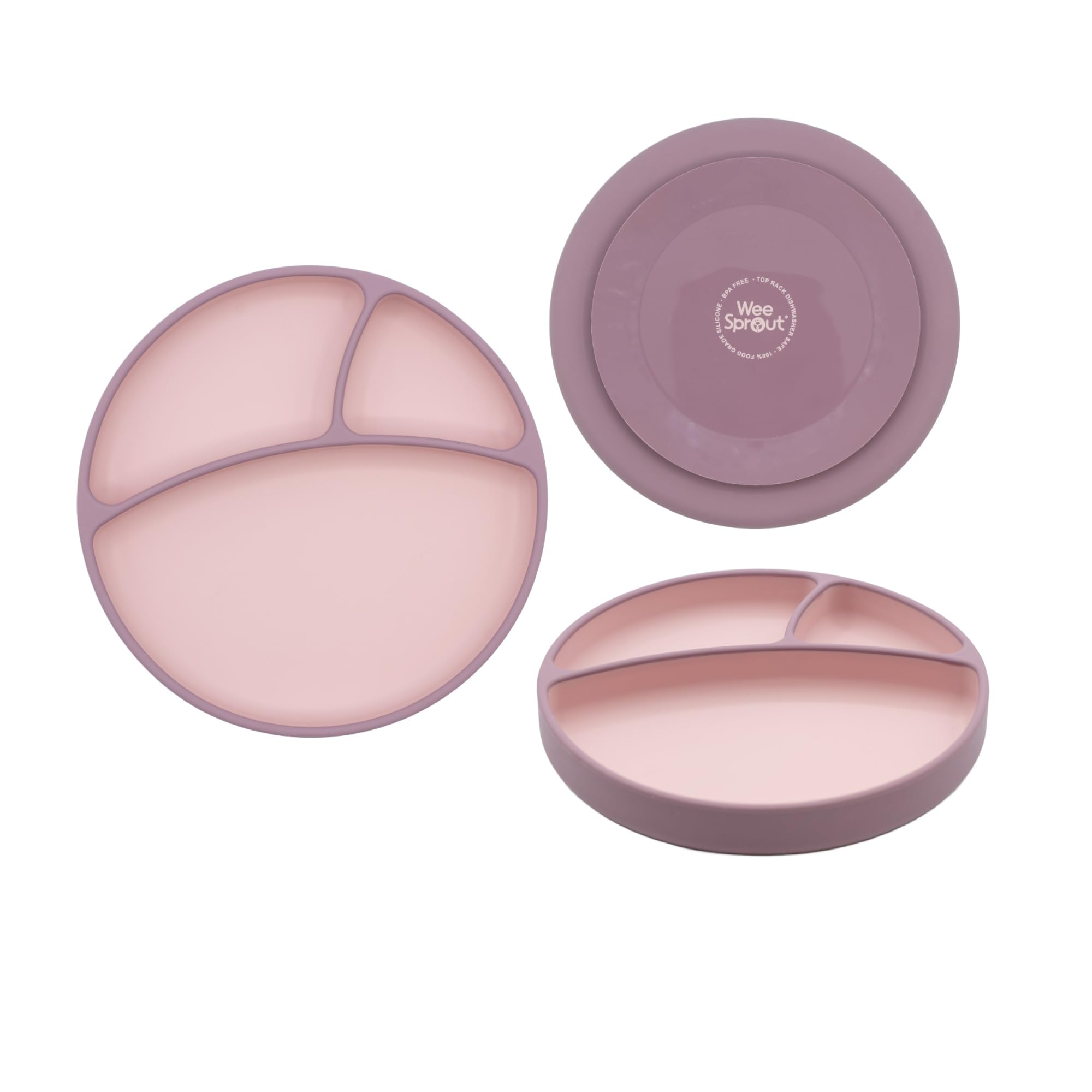 WeeSprout suction plate two-tone pink-purple with non-slip base for mess-free self-feeding