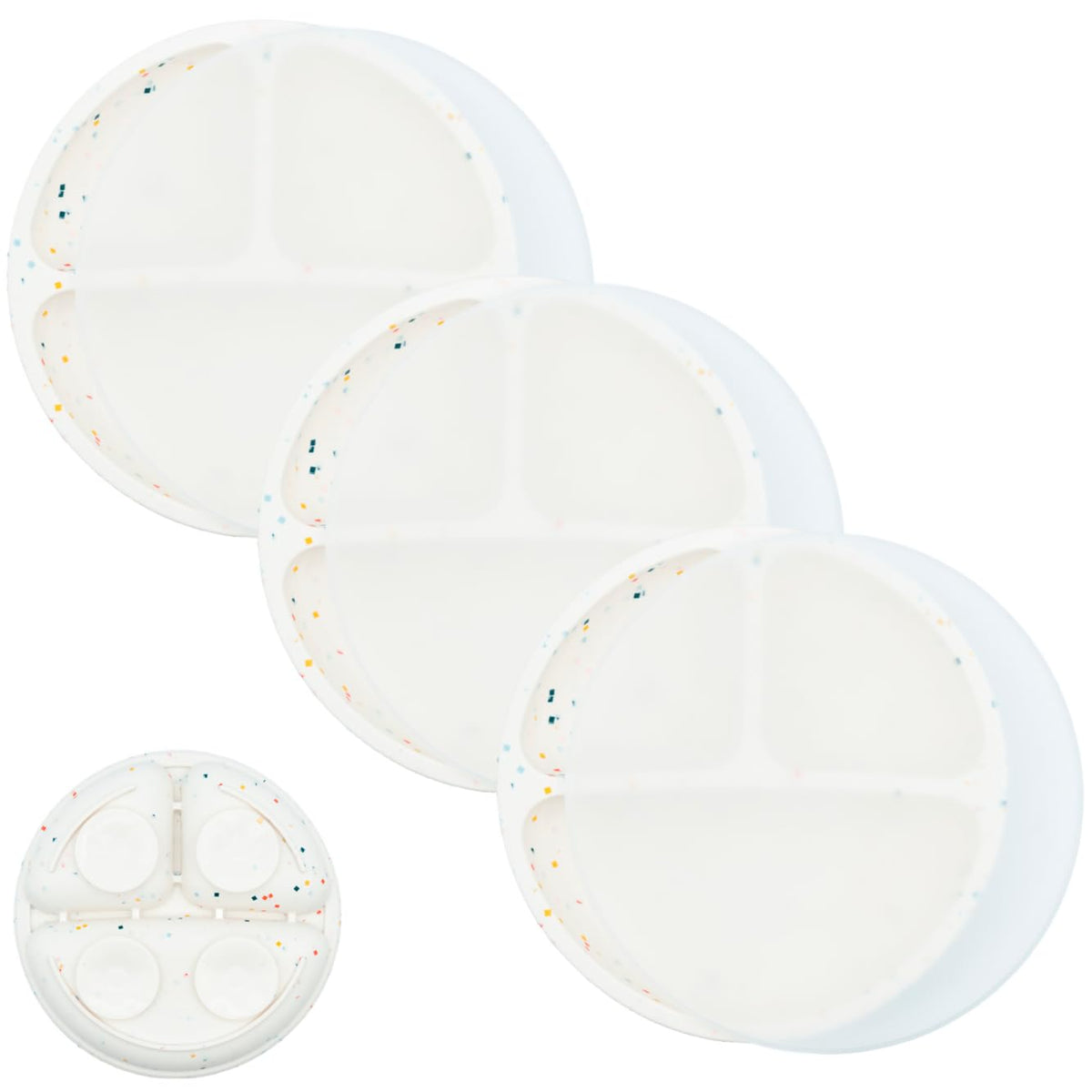 WeeSprout suction plates 3-pack on table show stable, mess-free toddler dining.