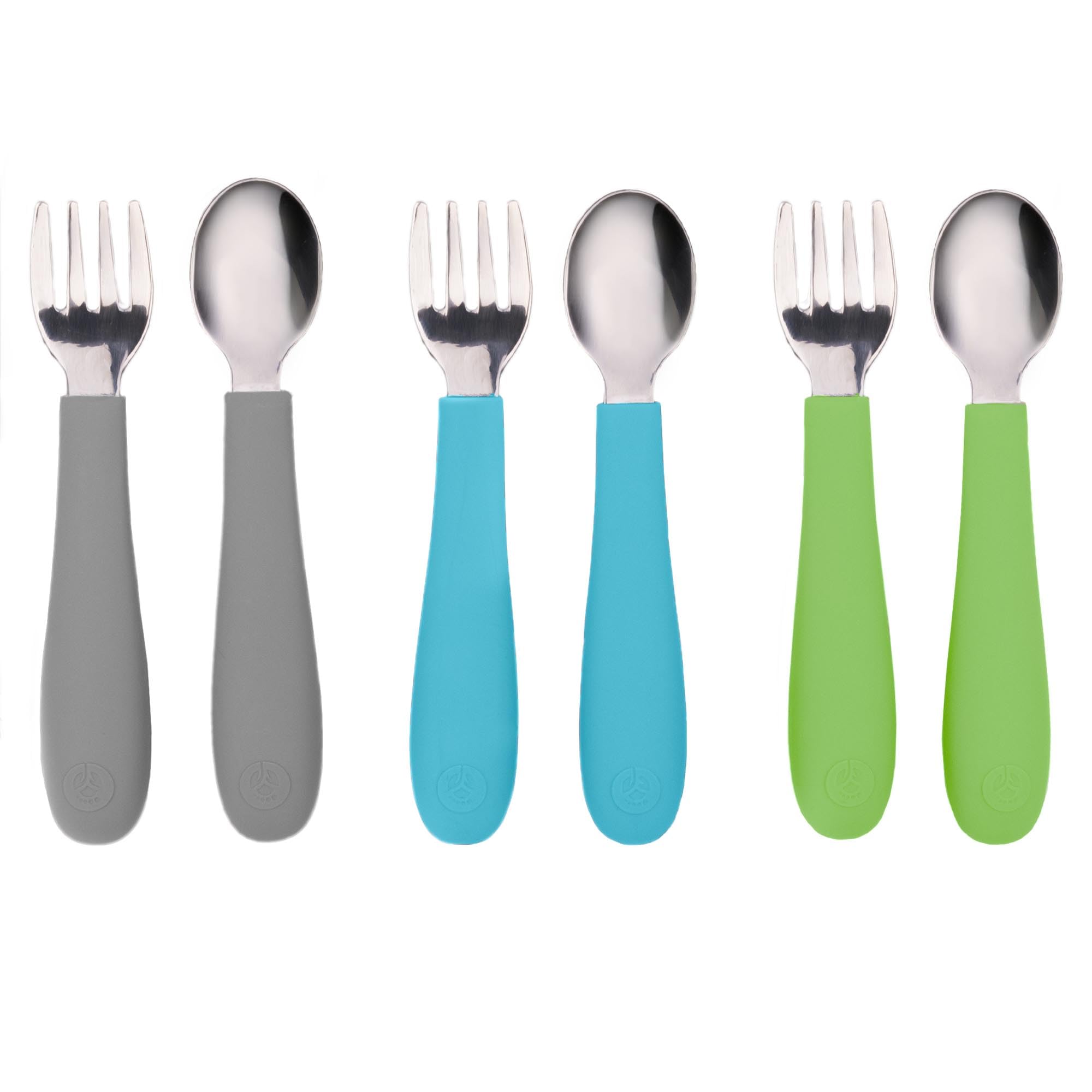 WeeSprout toddler utensils set with forks and spoons for confident self-feeding.