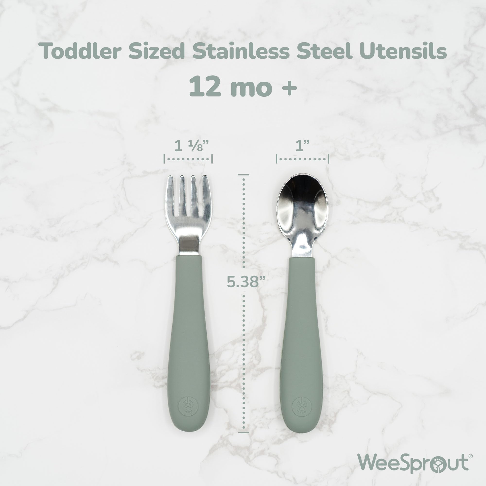 WeeSprout silicone-handled utensils provide cushioned grip for tiny hands.