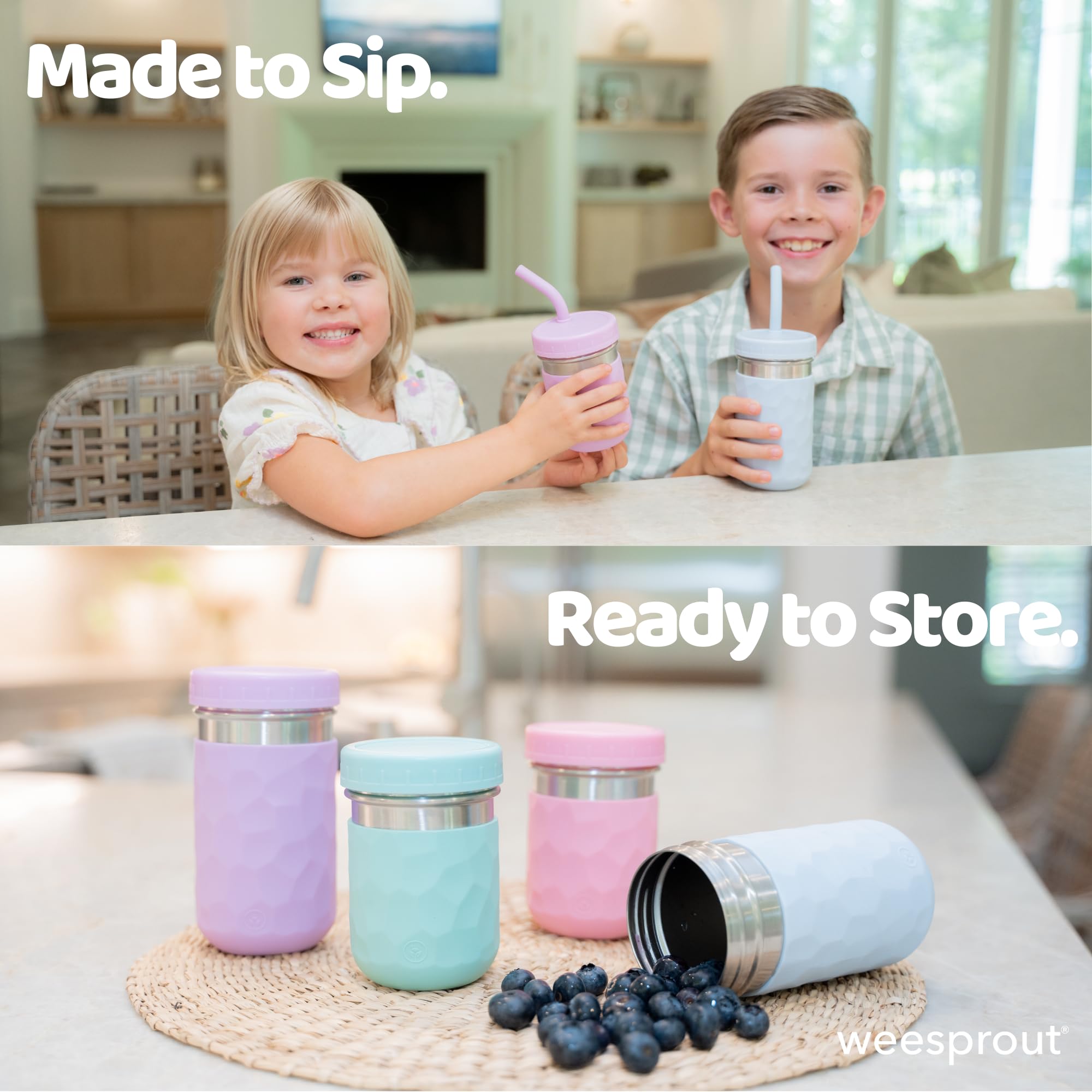WeeSprout wide-straw design handles thicker drinks with easy flow.