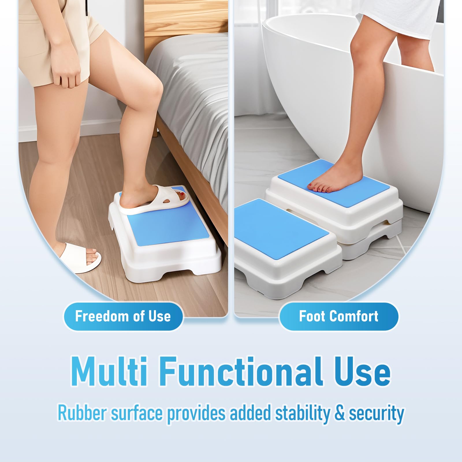 Wefaner bath step assembled in bathroom scene ready for everyday use.