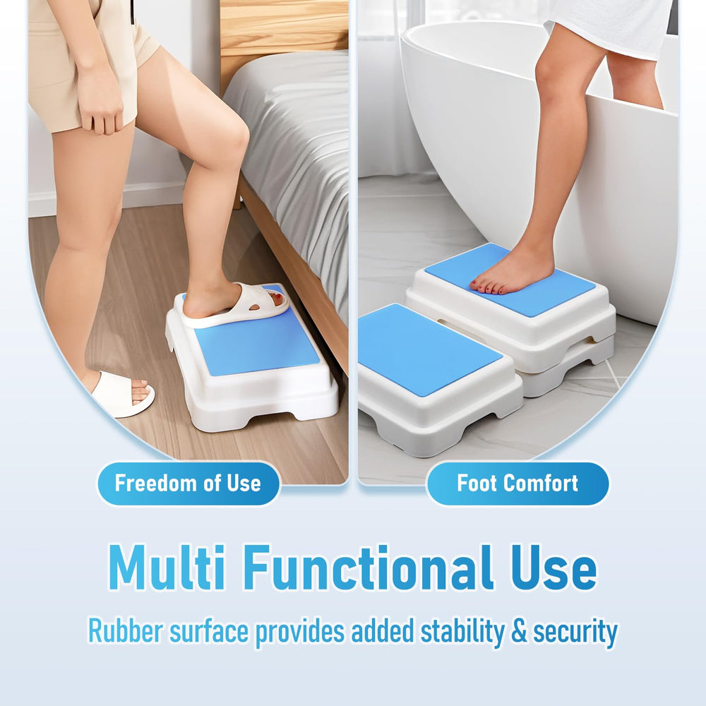 Wefaner bath step assembled in bathroom scene ready for everyday use.