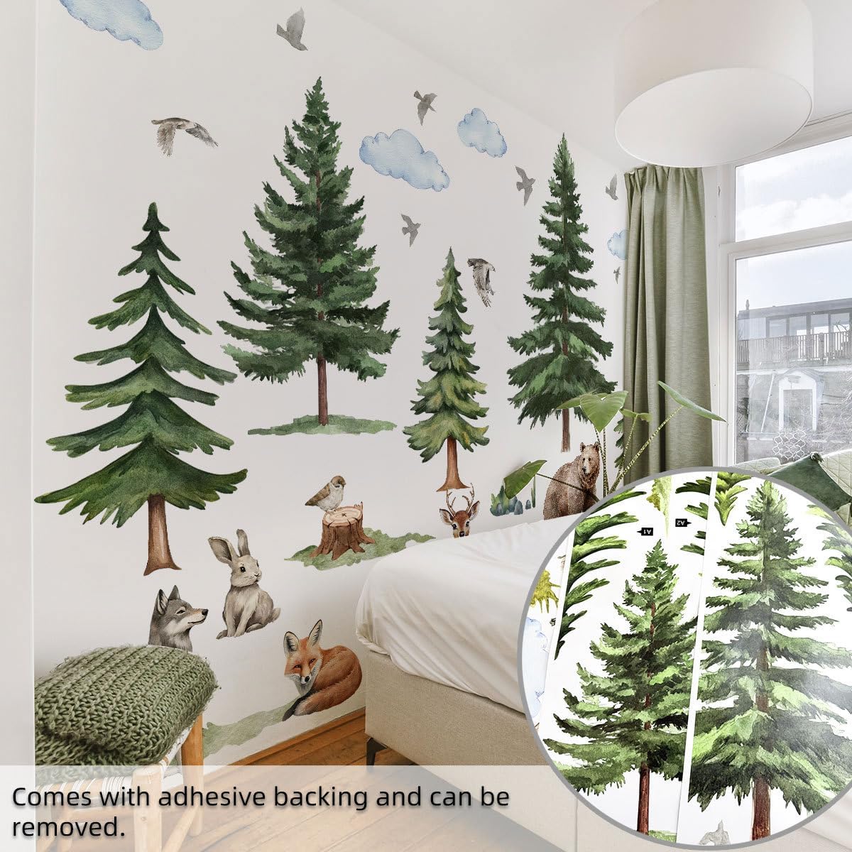 Wefaouse bear wall sticker illustration showcases large-scale forest art for nursery walls.
