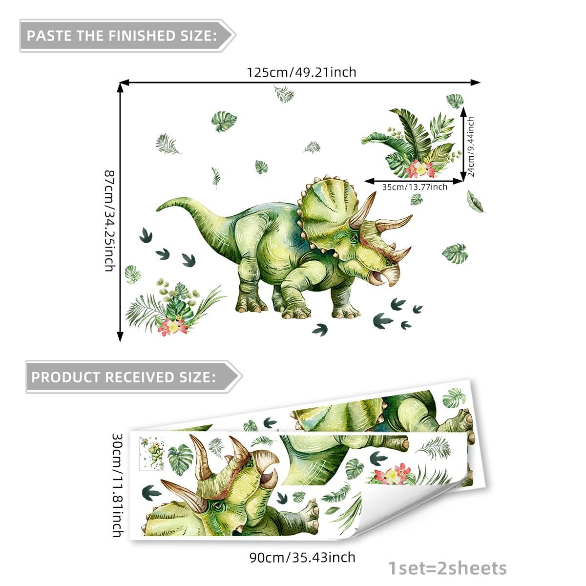 Wefaouse large dinosaur wall stickers coverage 87cm x 125cm demonstrates expansive playroom transformation