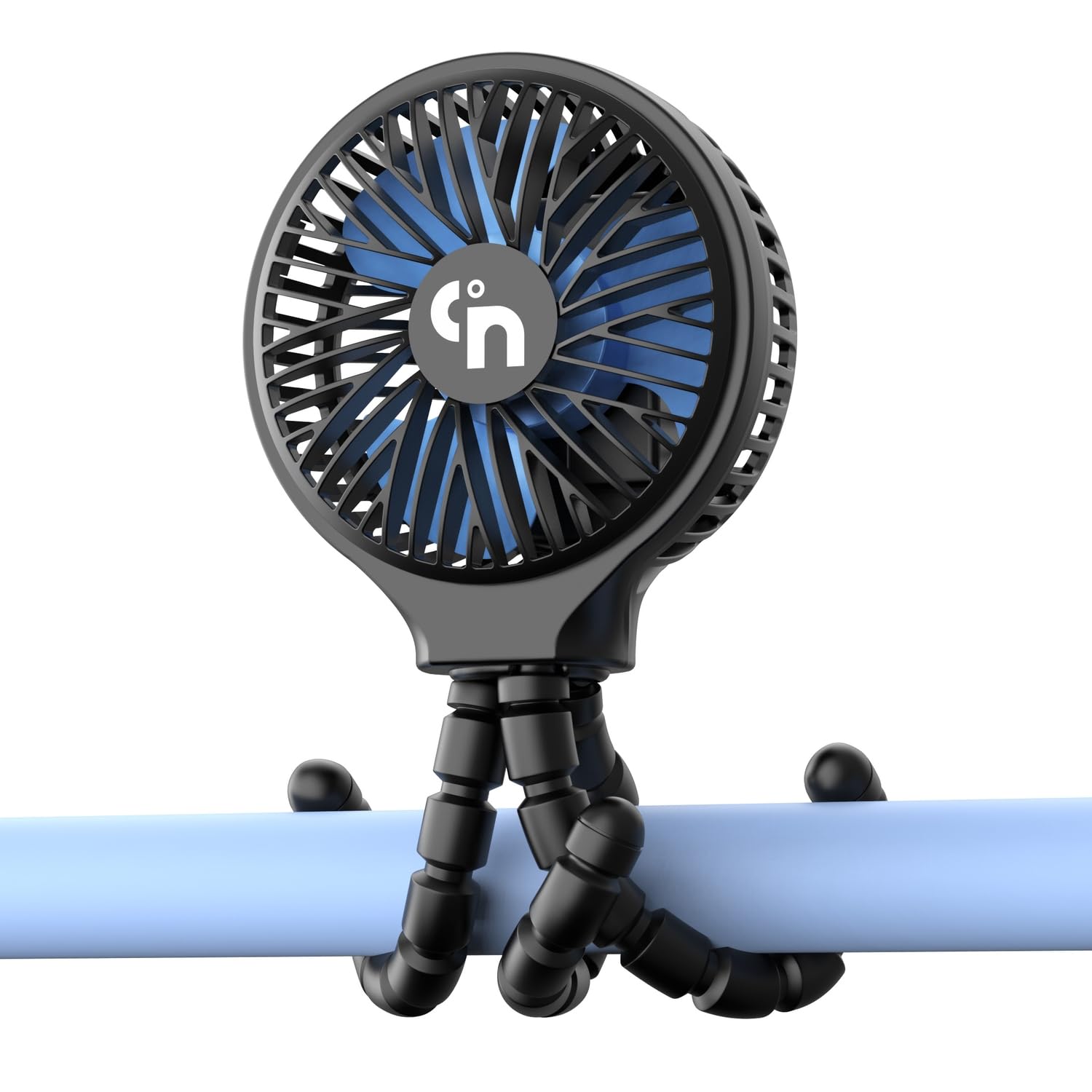 WEGA stroller fan with flexible tripod mounted on a stroller for on-the-go cooling