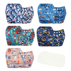 Wegreeco cloth diapers 5-pack with patterns for stylish daily wear.