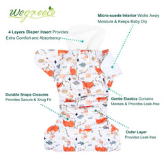 Wegreeco bright animals diaper inserts show four-layer absorbent cores for comfort.