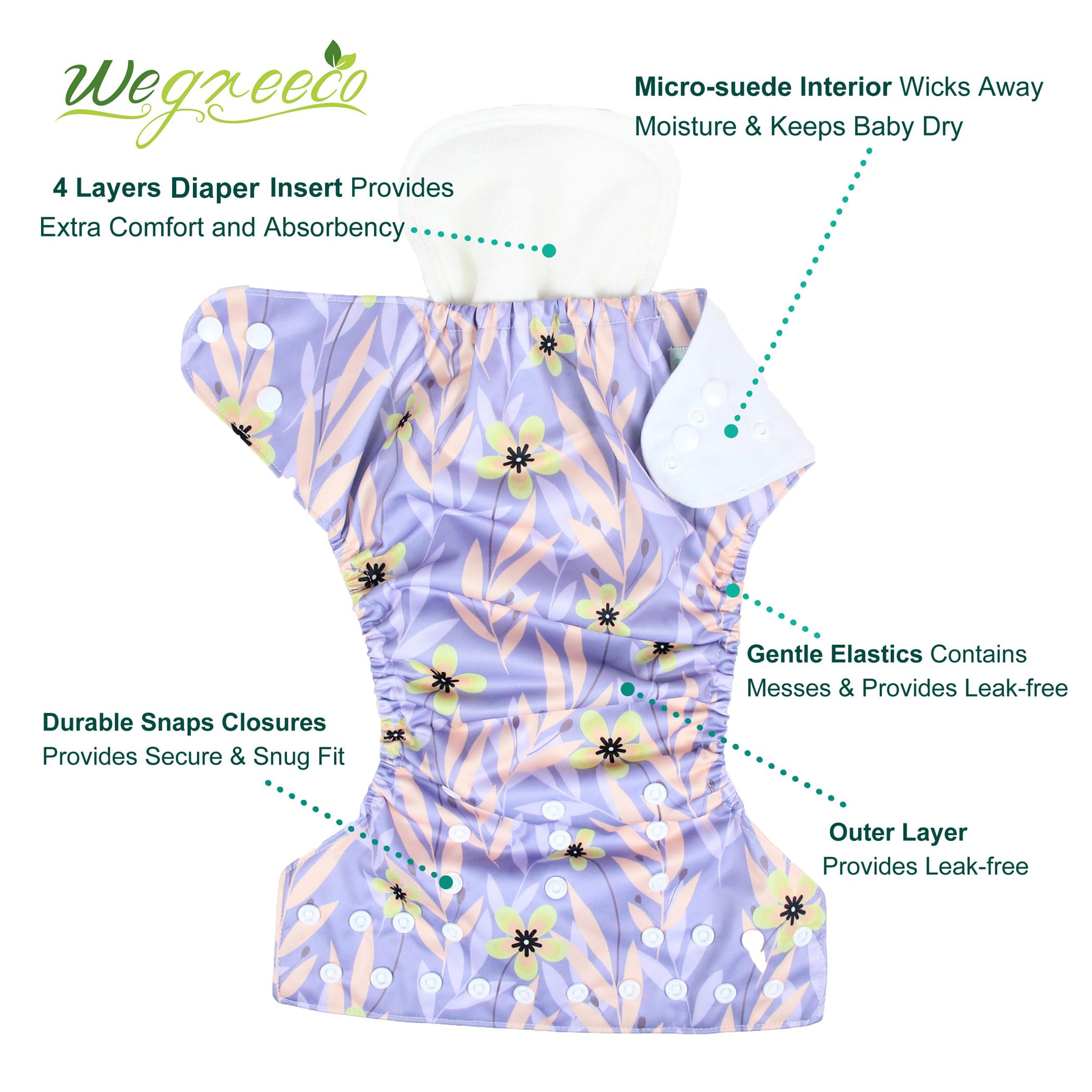 Wegreeco cloth diapers animals pattern showcases soft flexibility for active babies.