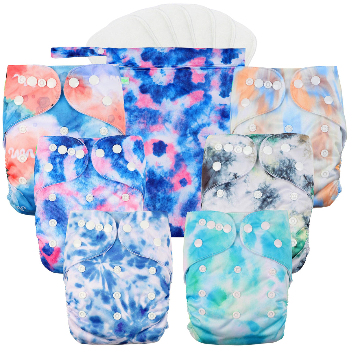 wegreeco cloth diapers 6-pack with tie-dye ink pattern for breathable baby protection
