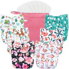 Wegreeco cloth diapers 6-pack package with flower prints for every day wear.