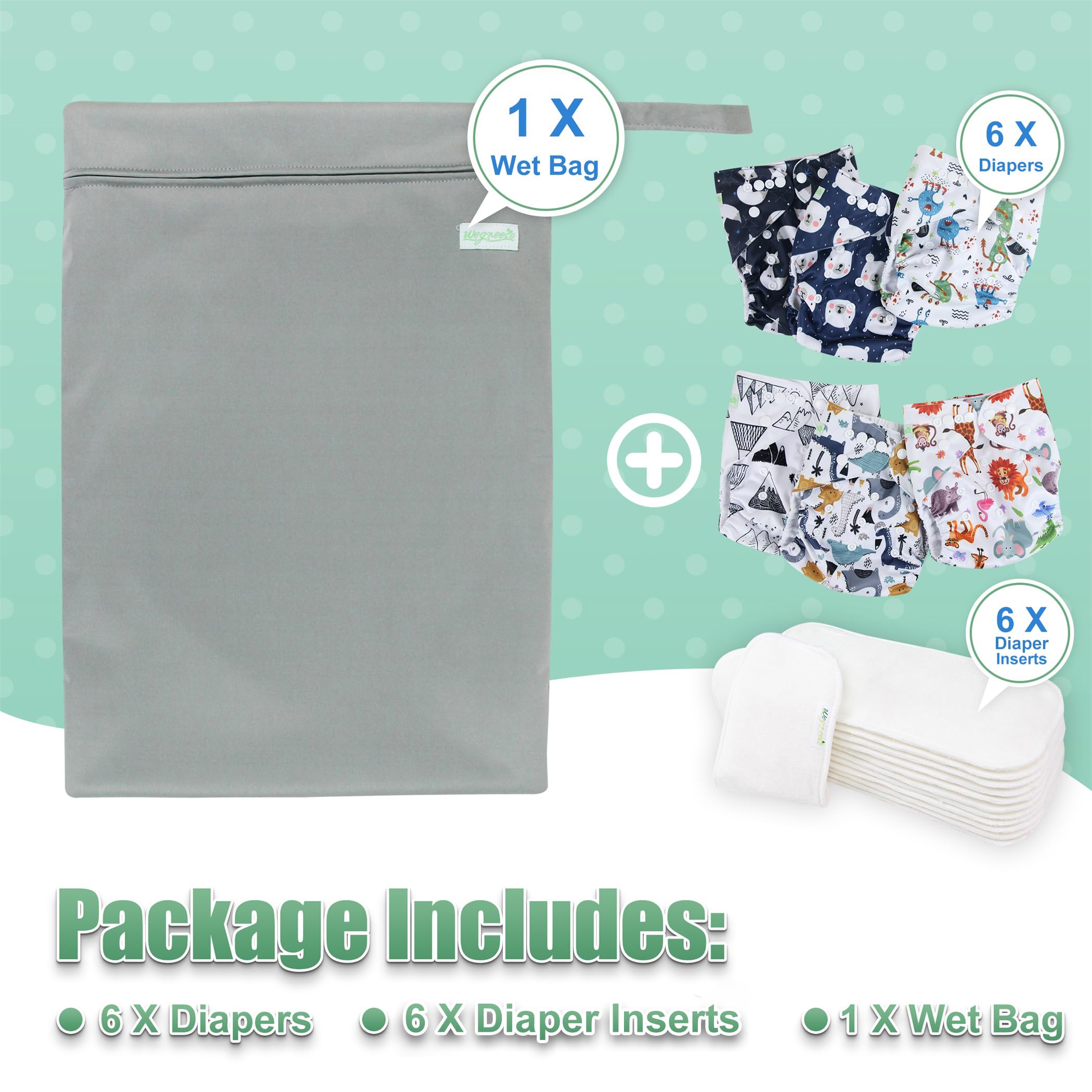 Wegreeco absorbent inserts wick moisture away from baby’s bottom for peak dryness.