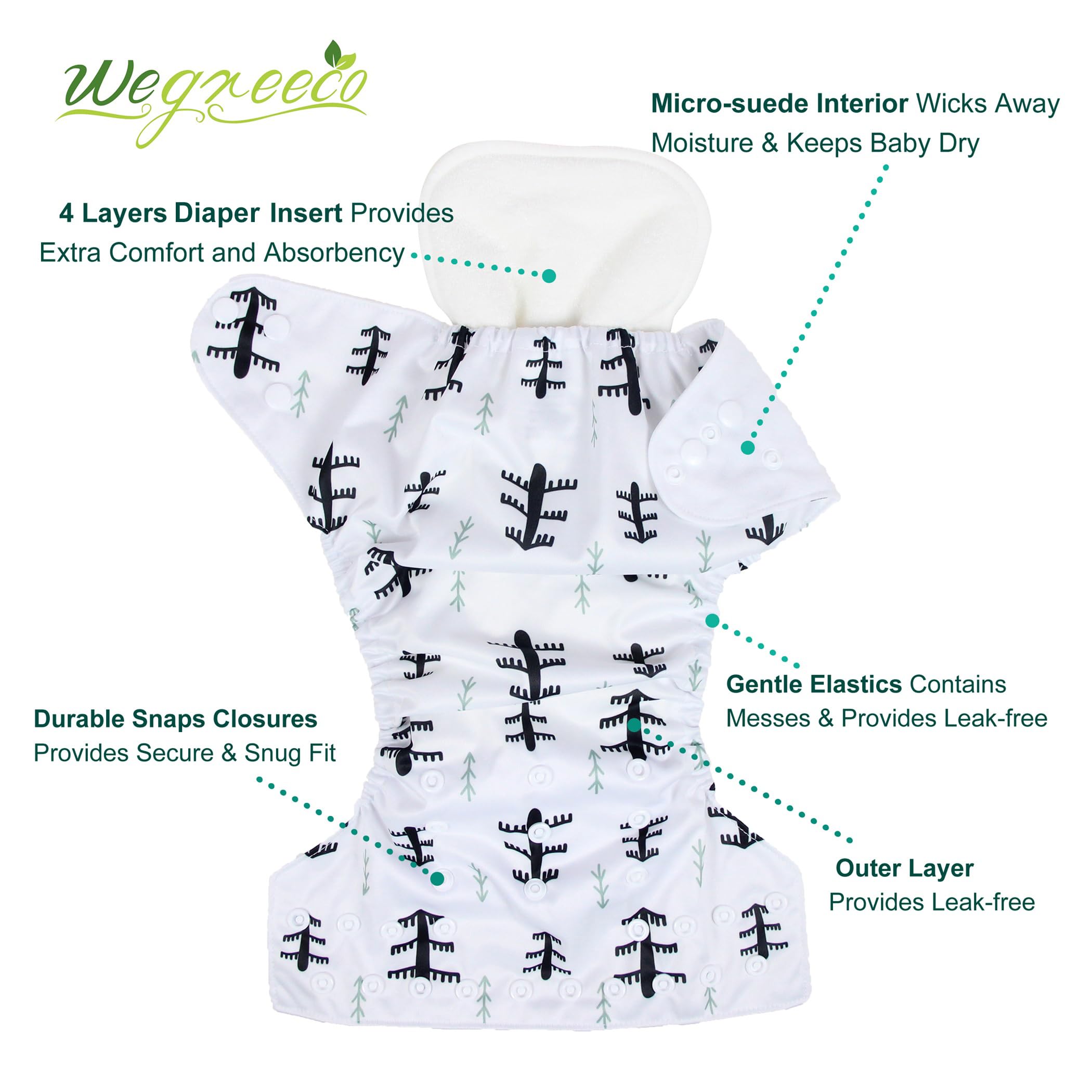 Wegreeco animals-pattern cloth diaper front view for cute baby wear