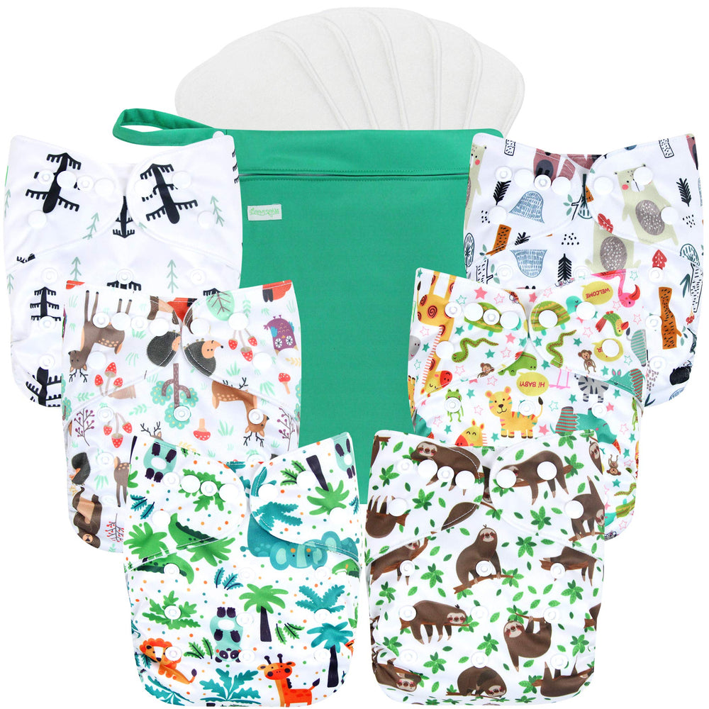 Wegreeco forest-pattern cloth diaper with adjustable snaps for growing babies