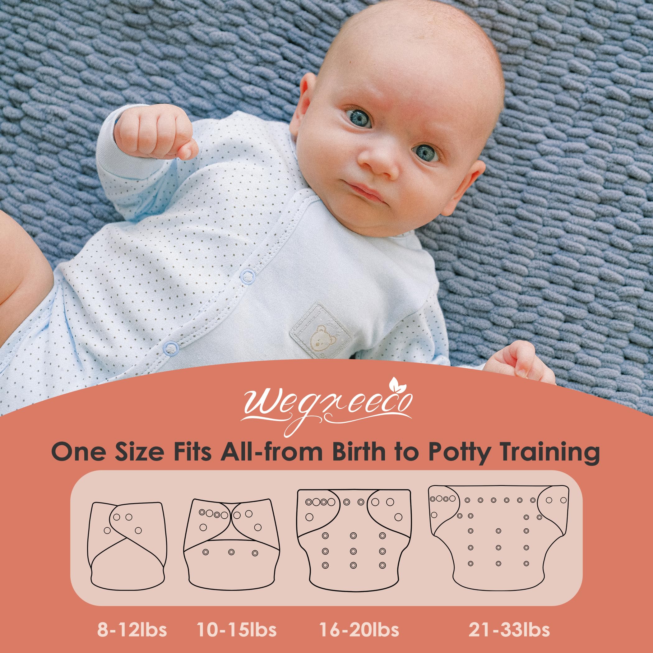 Wegreeco cloth diaper inserts, a 5-pack showcasing high absorbency for longer wear.