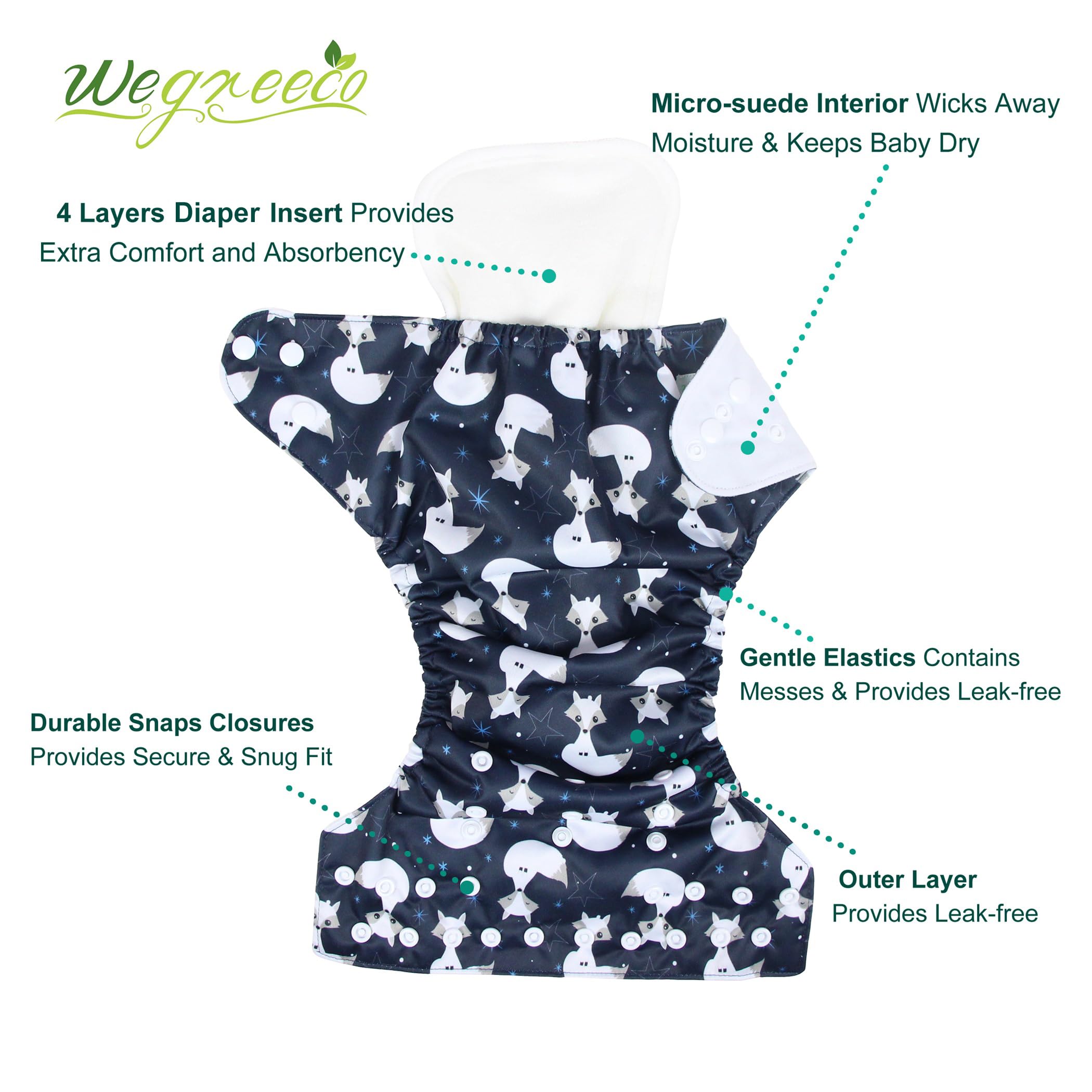Wegreeco cloth diapers inserts 6 deliver quick absorbency to keep baby dry between changes.