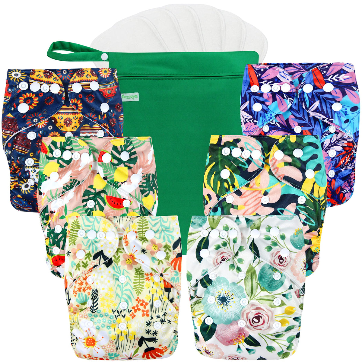 Wegreeco cloth diapers Love-Flowers pack with stylish prints for newborns and toddlers' daily comfort.