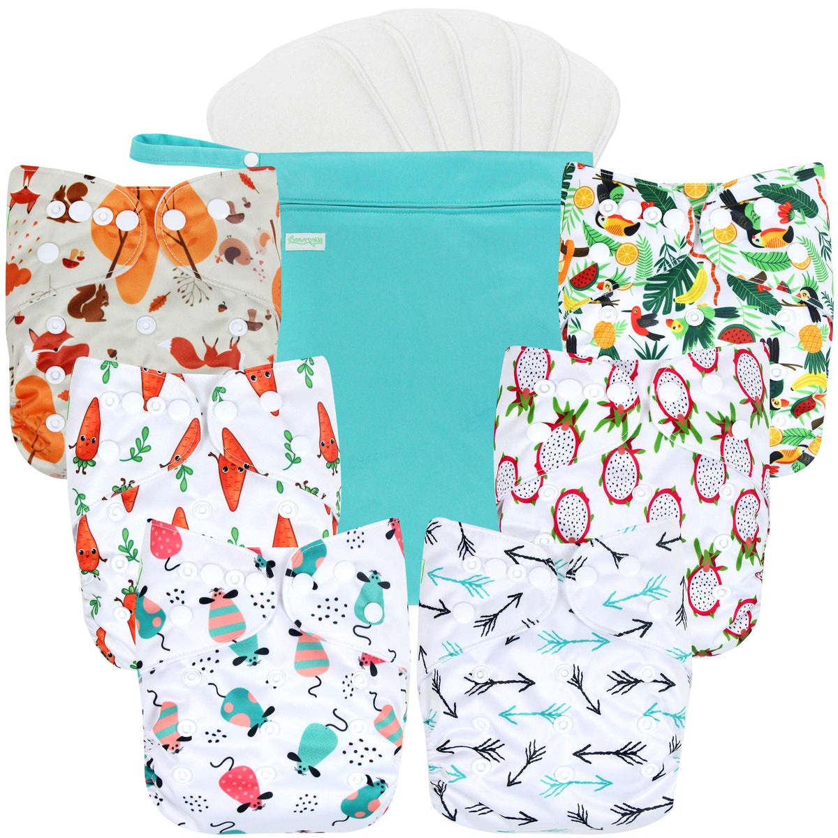 Wegreeco cloth-diapers-pack-6 with adjustable fit for growing babies.