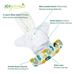 Wegreeco cloth diaper lavender pattern emphasizes gentle hues and baby-safe wear.