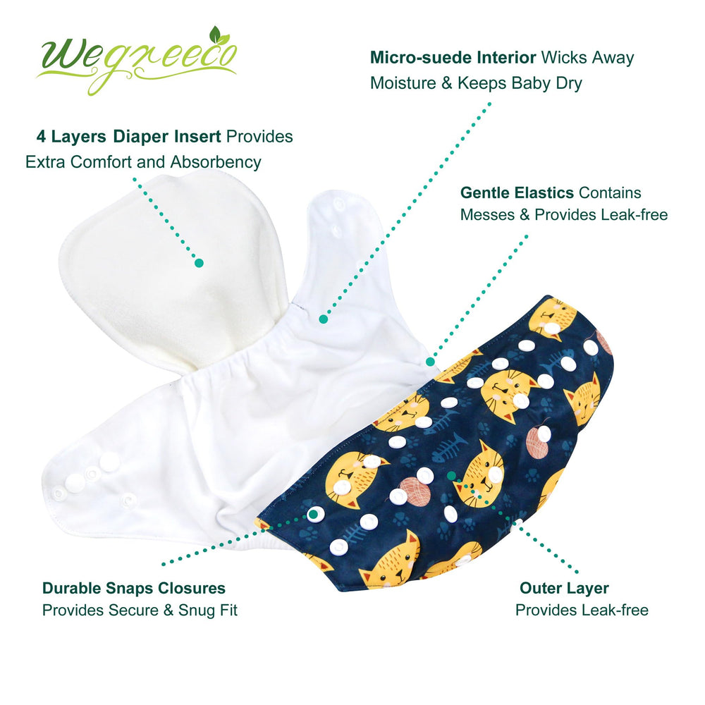 Wegreeco Dinosaur inserts provide soft, breathable absorption for everyday dryness.