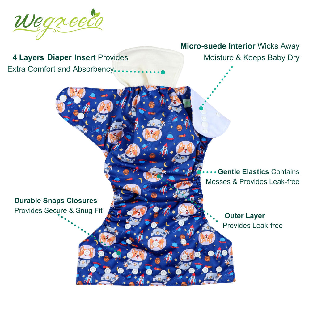 Wegreeco grow-with-baby diapers show adjustable size as baby grows.