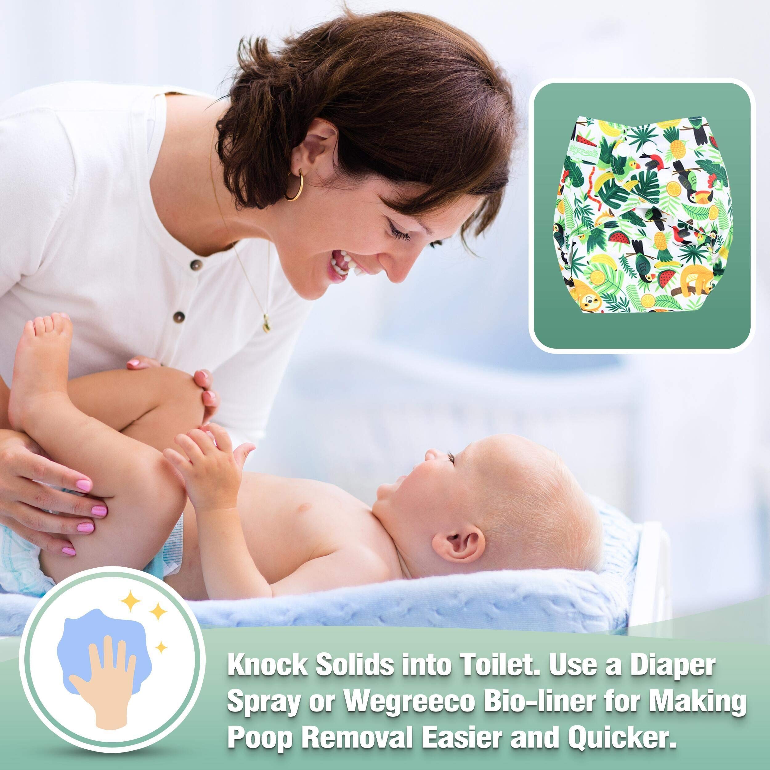 Wegreeco-leg-gusset-secure-fit reduces leaks around baby's thighs.