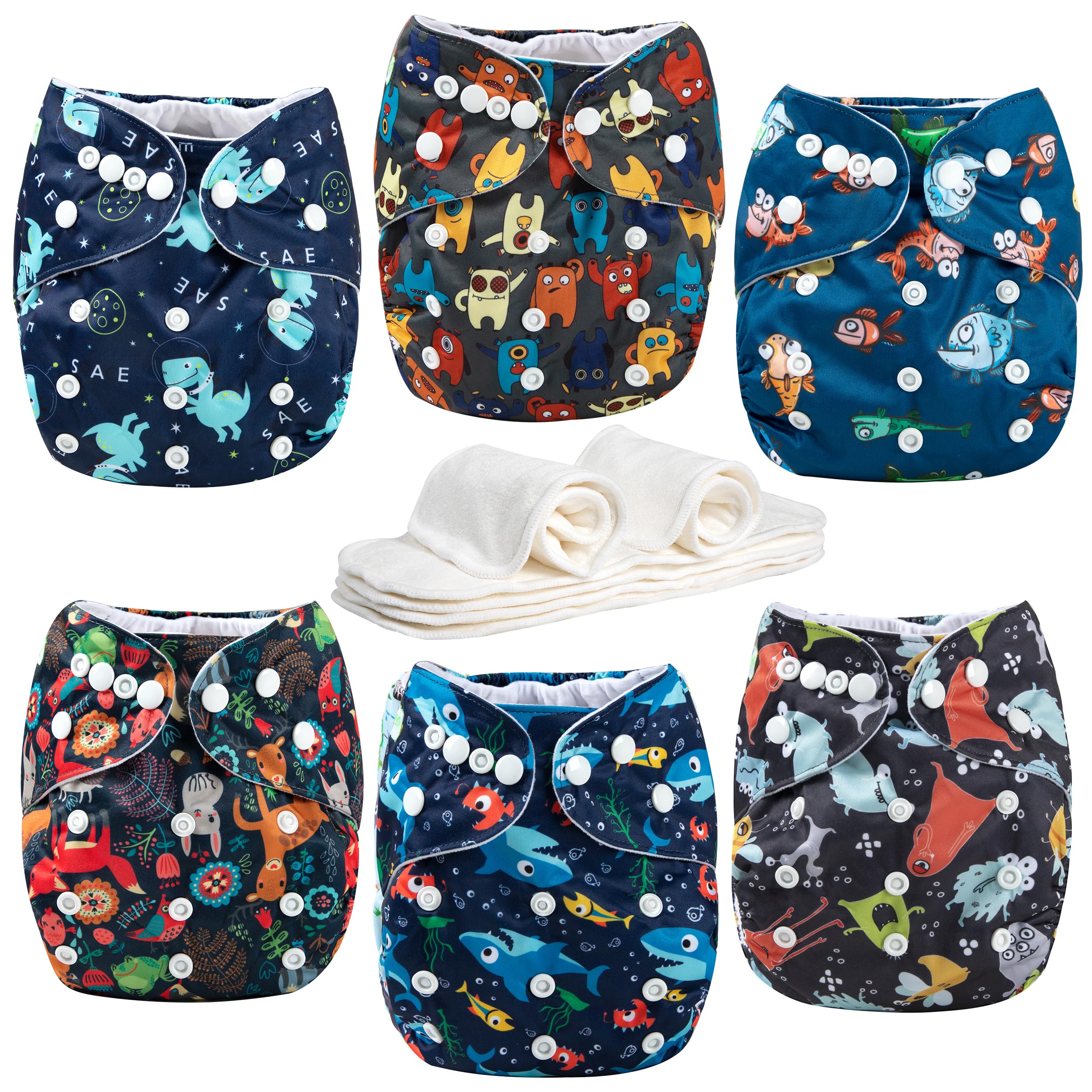 Wegreeco Monster Style diaper pack back view shows adjustable snaps for growing babies.
