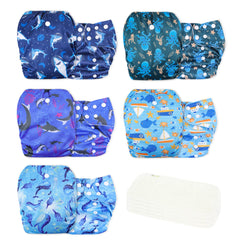 Wegreeco Ocean Adventure pack of diapers shown, durable fabric for long-term reuse