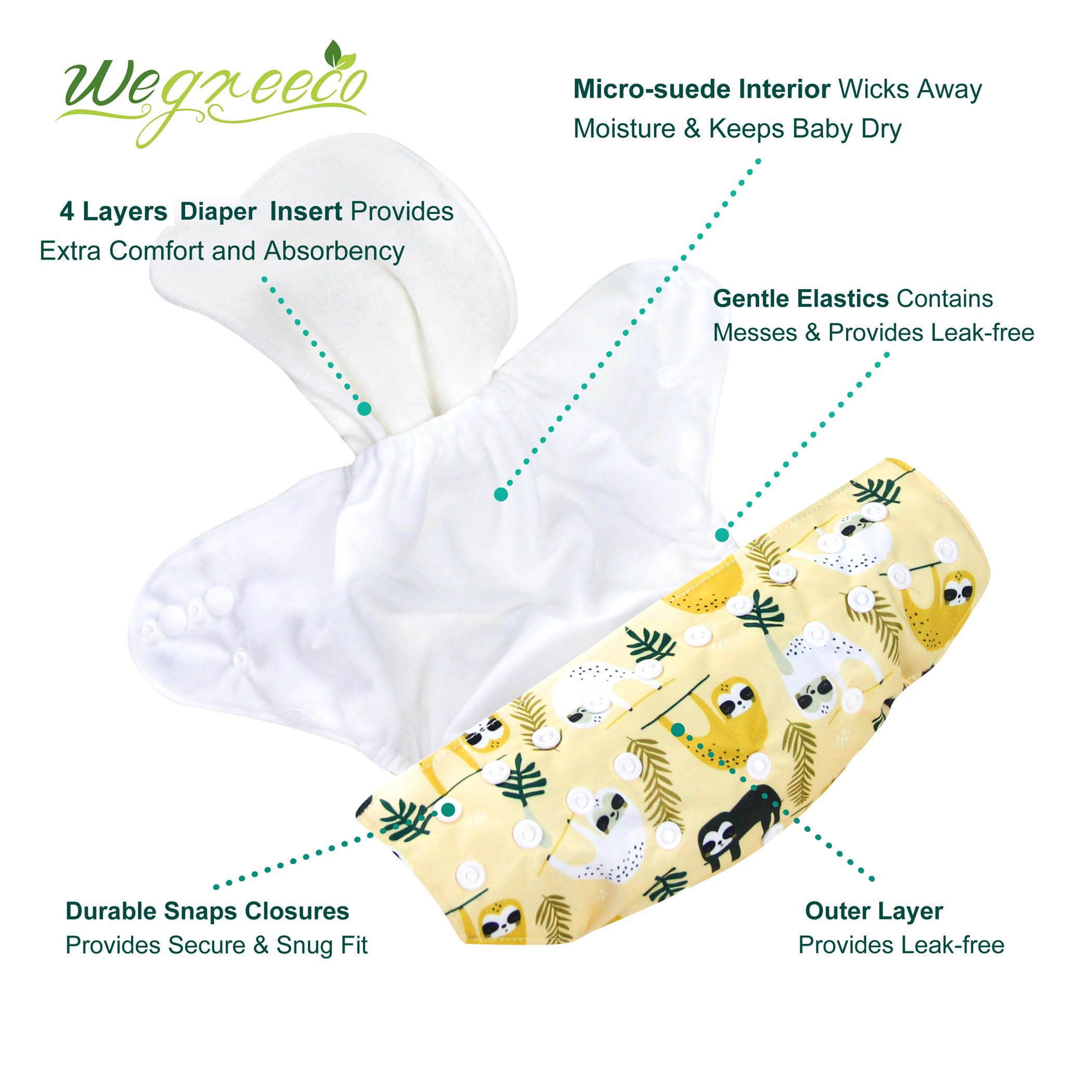 Wegreeco one-size adjustable snaps adapt from newborn to toddler use