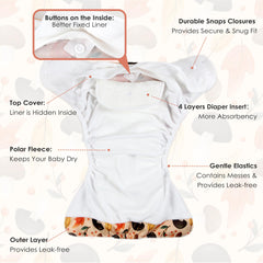 Wegreeco one-size adjustable snaps image highlights grow-with-baby design for newborns to toddlers.