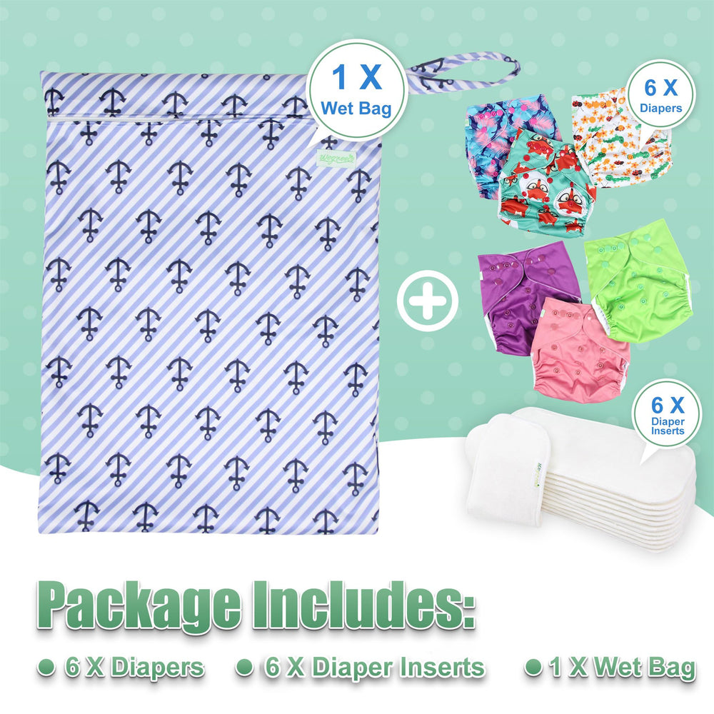 Wegreeco one-size adjustable snaps fit from infant to toddler.